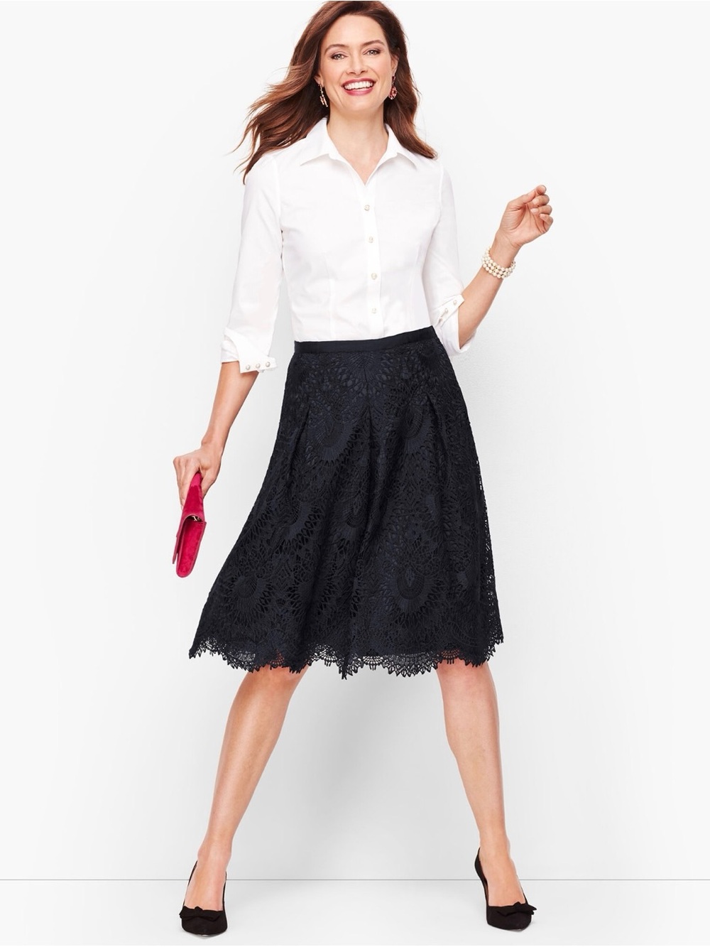 RSVP by Talbots Pleated Black Lace A-Line Skirt